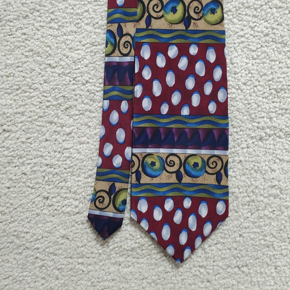 J Garcia Silk Necktie Mens One Size Burgundy Blue Abstract Art‎ Silk Tie